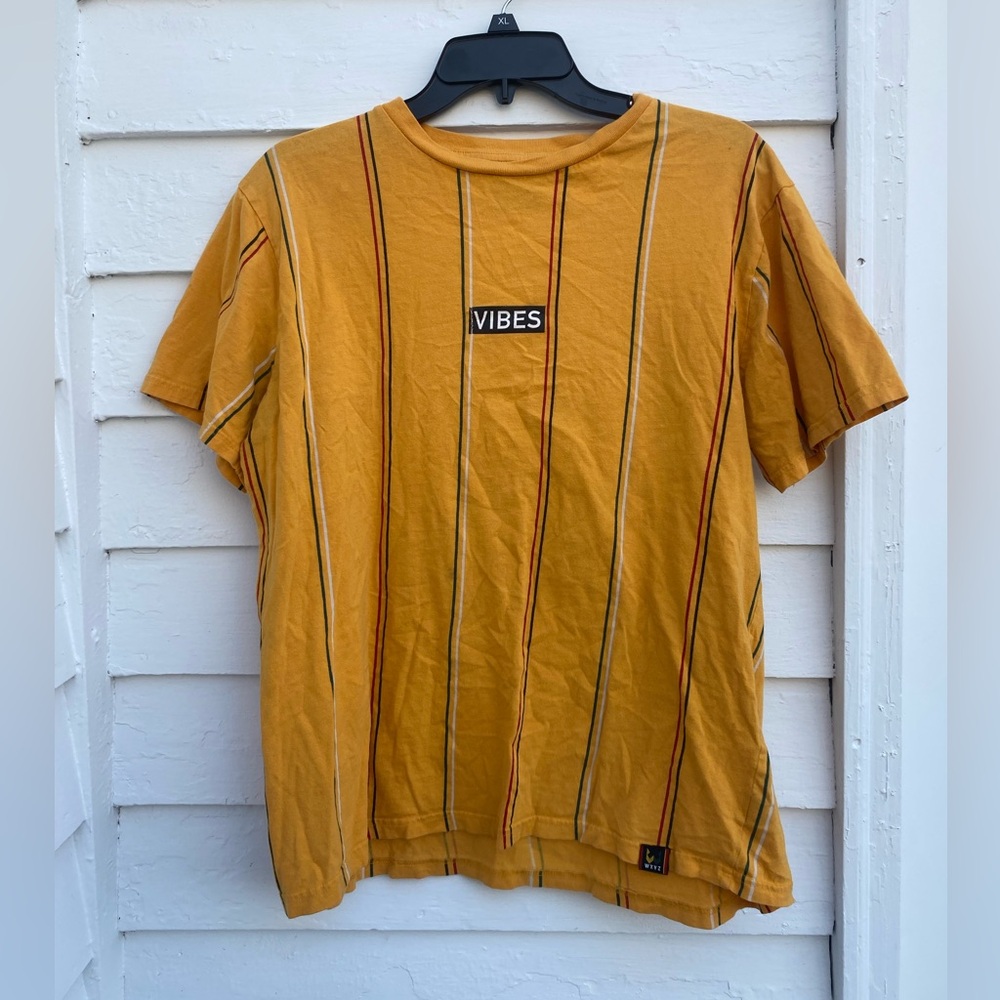 WXYZ Vibes Mustard Striped Short Sleeve Tee Retro Cotton Tshirt